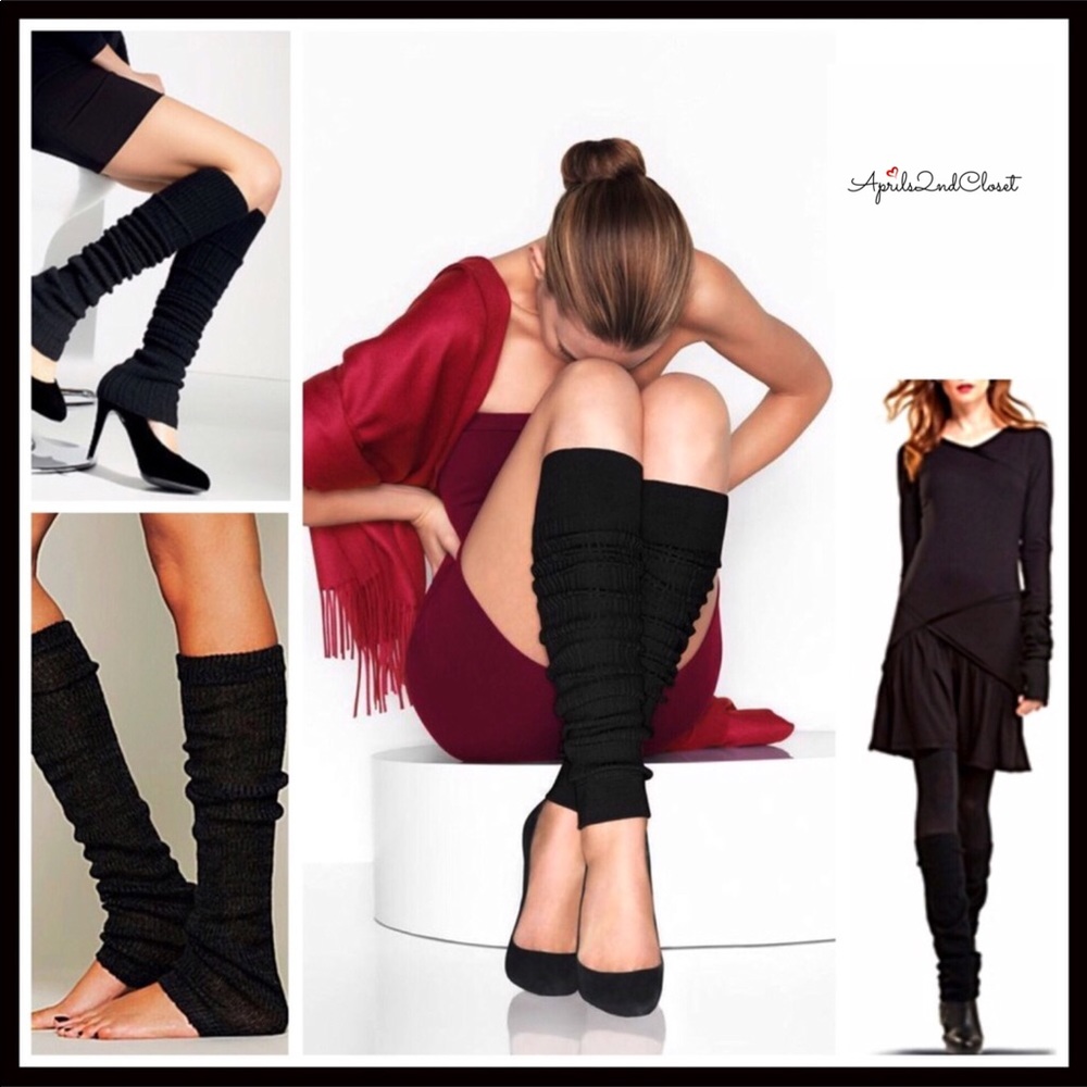 LUXE BLACK LEG WARMERS TALL KNIT BOOT COVERS - Picture 2 of 8
